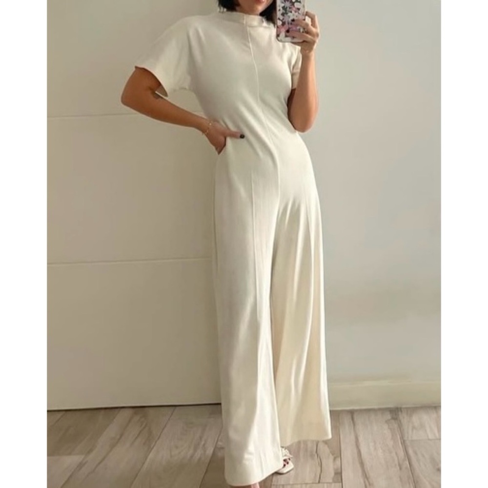 Zara | cotton blend wide leg mock neck jumpsuit
